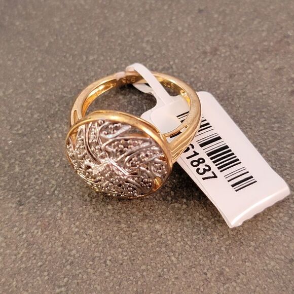 Sterling Ornate Two Tone Diamond Round Ring - Picture 5 of 6